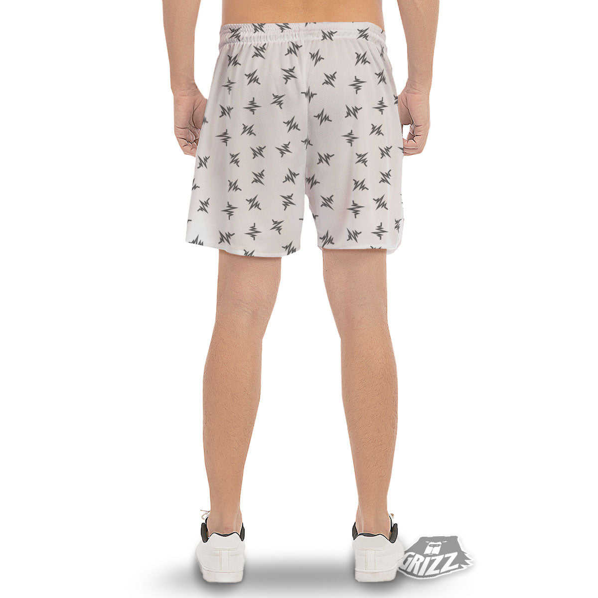 Heartbeat White And Black Print Pattern Men's Gym Shorts-grizzshop