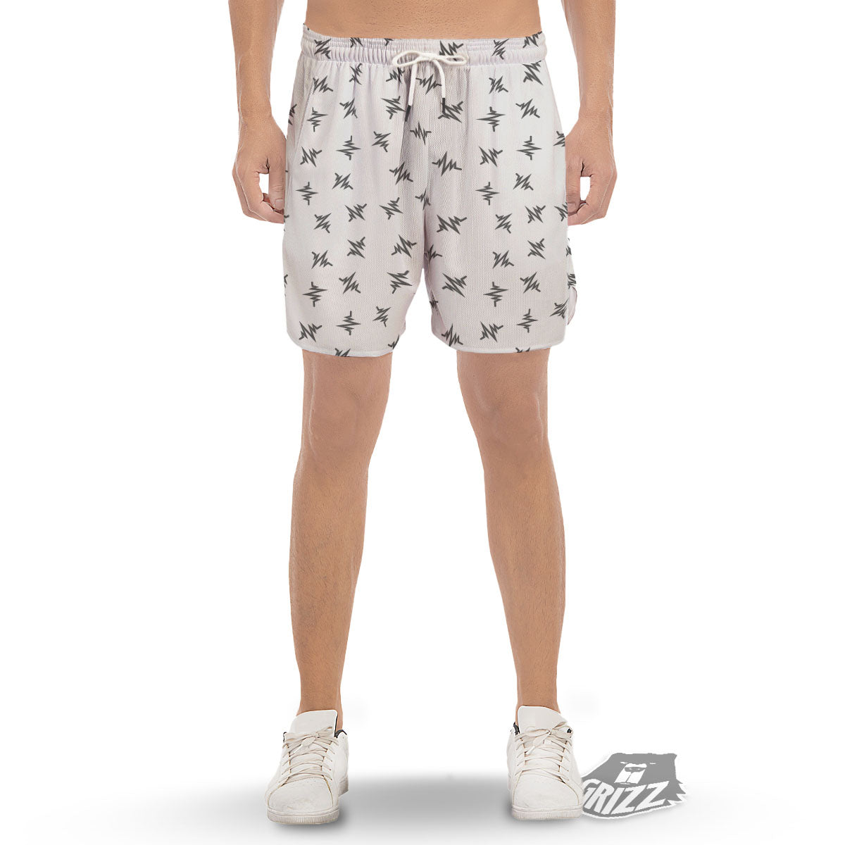 Heartbeat White And Black Print Pattern Men's Gym Shorts-grizzshop