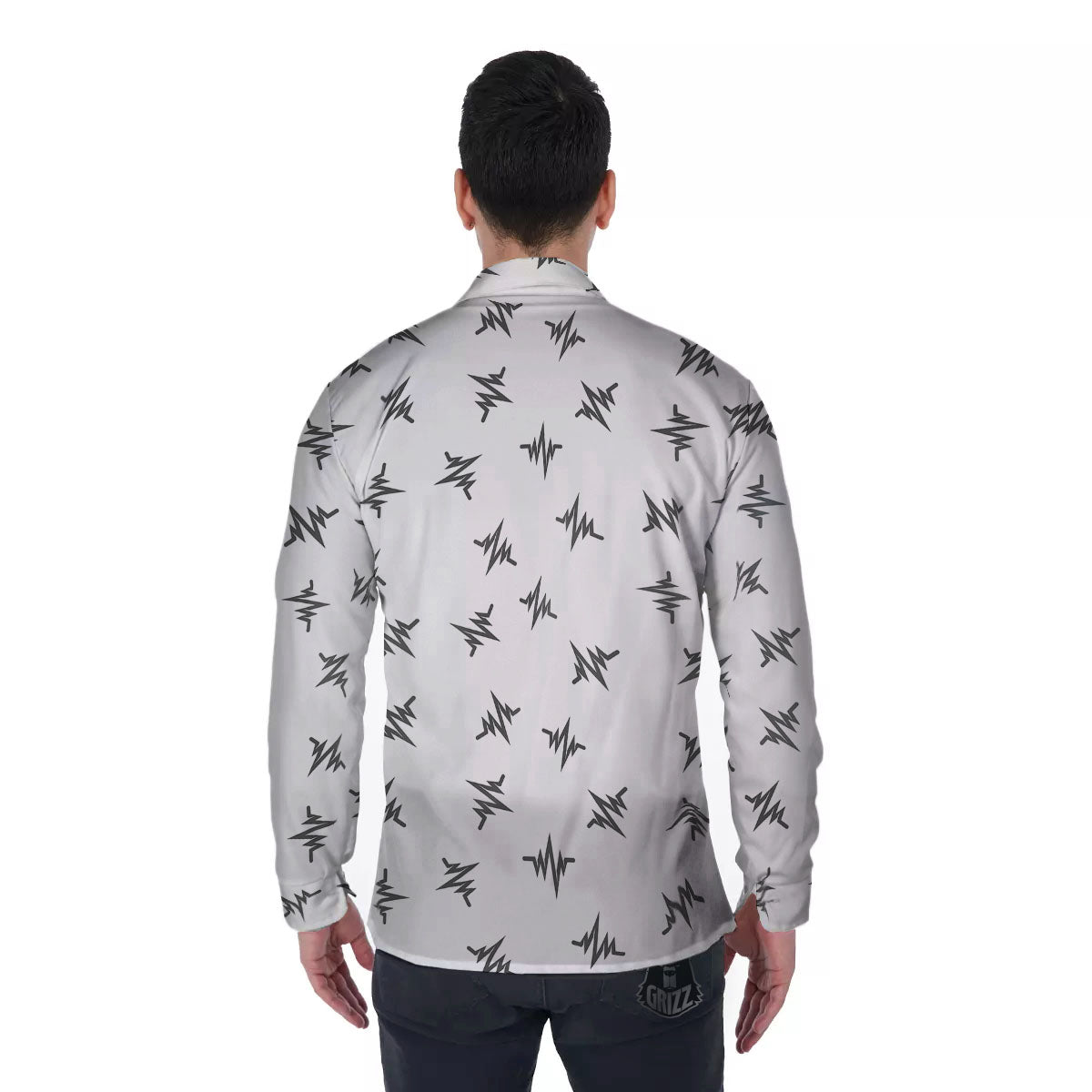 Heartbeat White And Black Print Pattern Men's Long Sleeve Shirts-grizzshop