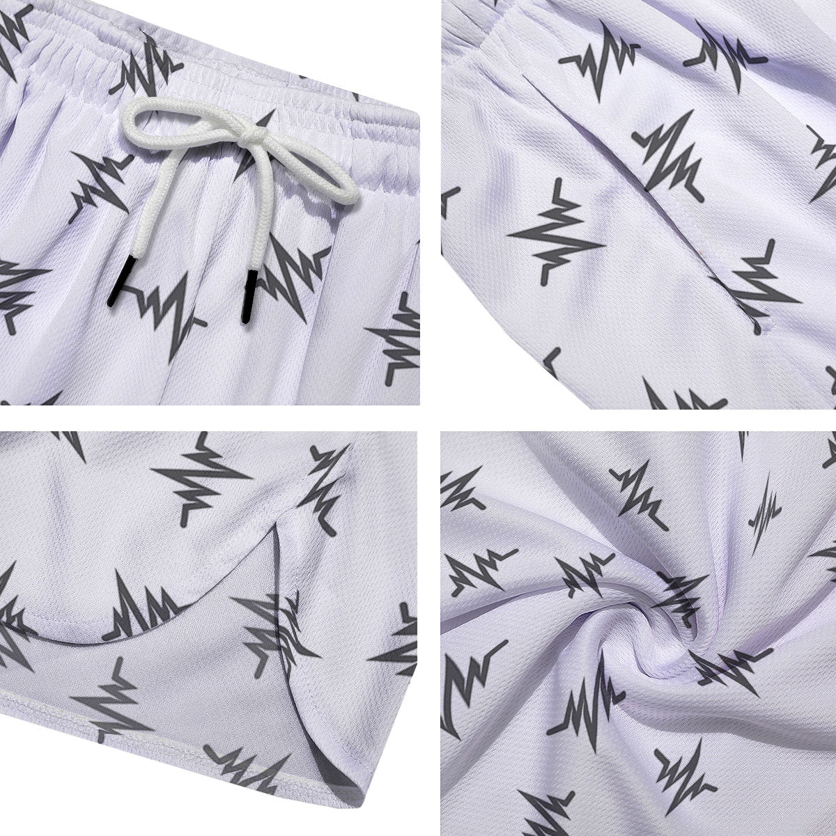 Heartbeat White And Black Print Pattern Men's Running Shorts-grizzshop