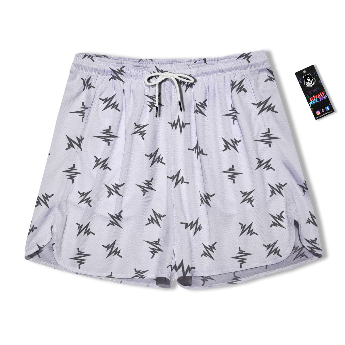 Heartbeat White And Black Print Pattern Men's Running Shorts-grizzshop