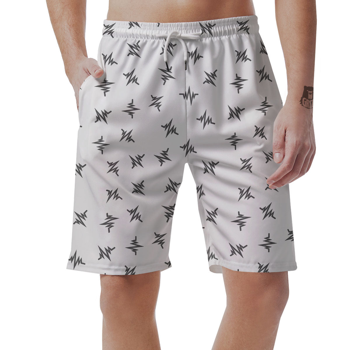 Heartbeat White And Black Print Pattern Men's Shorts-grizzshop