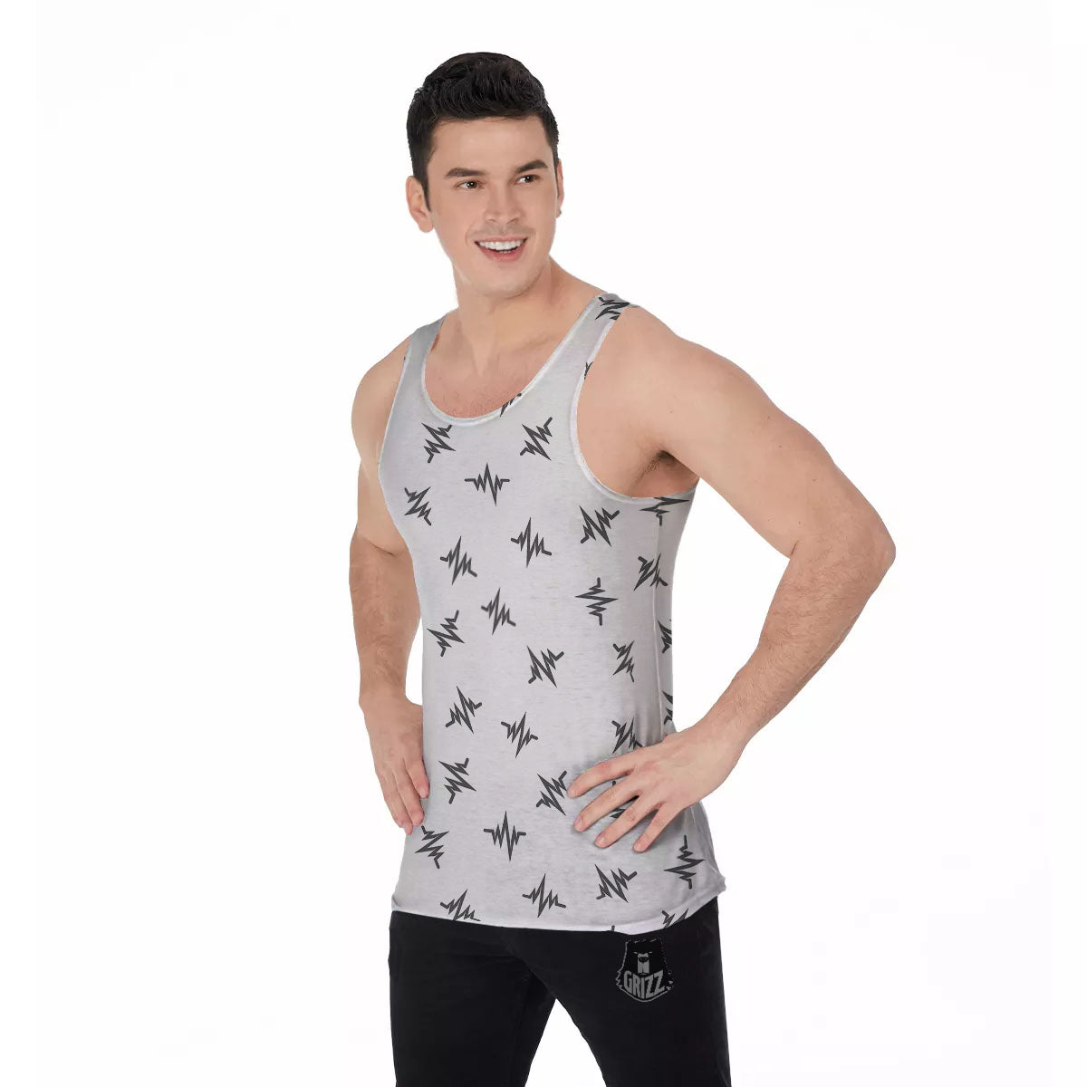 Heartbeat White And Black Print Pattern Men's Tank Top-grizzshop
