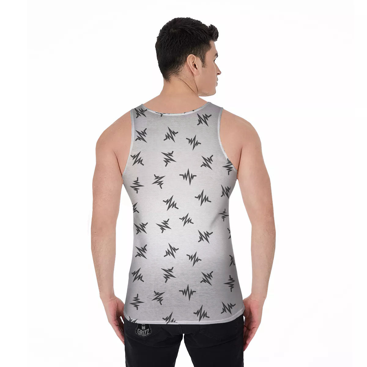 Heartbeat White And Black Print Pattern Men's Tank Top-grizzshop