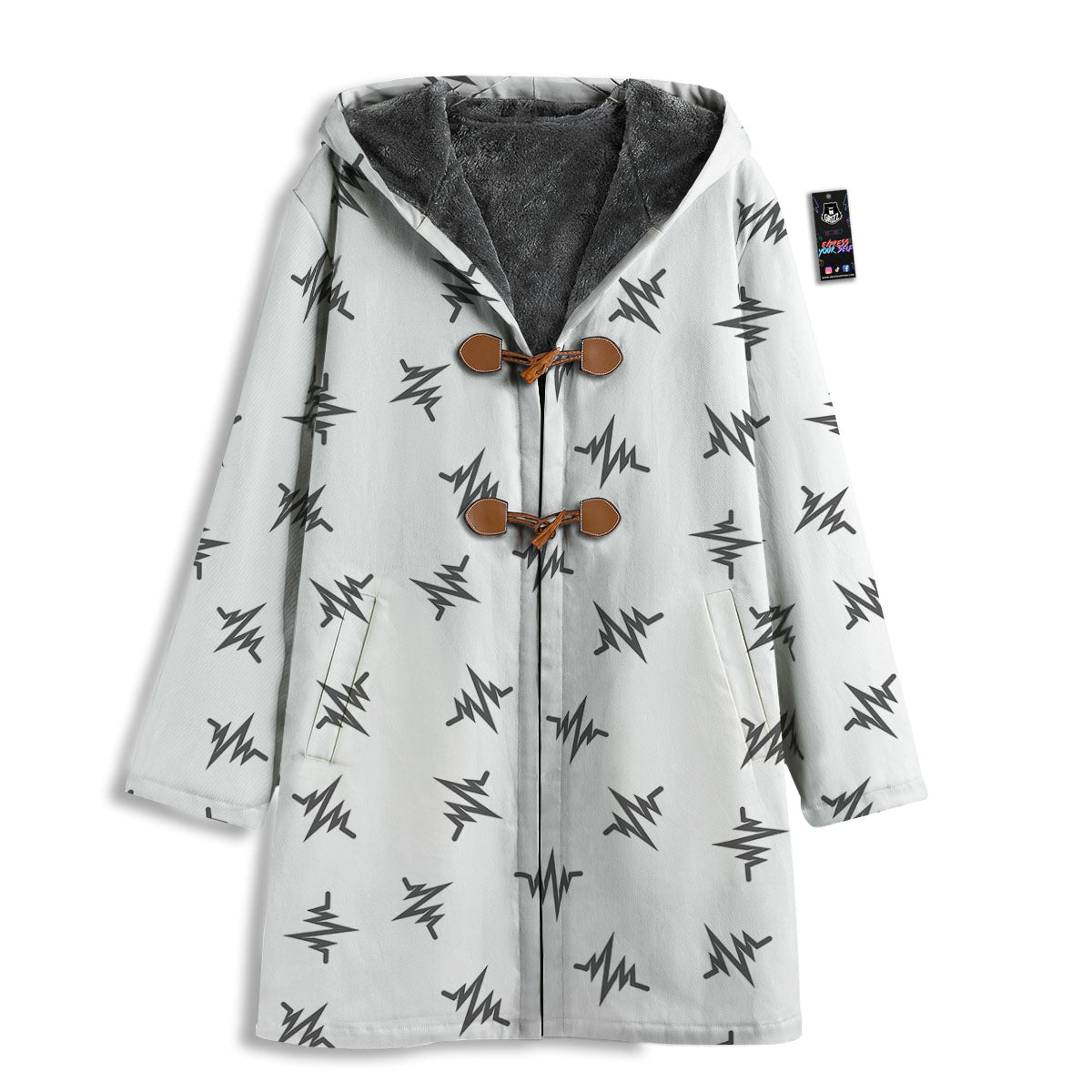 Heartbeat White And Black Print Pattern Men's Windbreaker Jacket-grizzshop