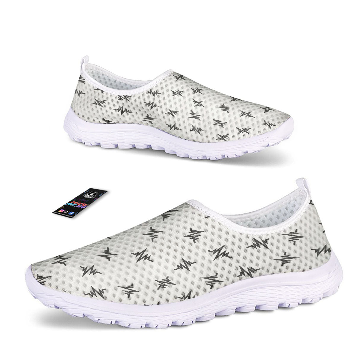 Heartbeat White And Black Print Pattern Nurse Shoes-grizzshop