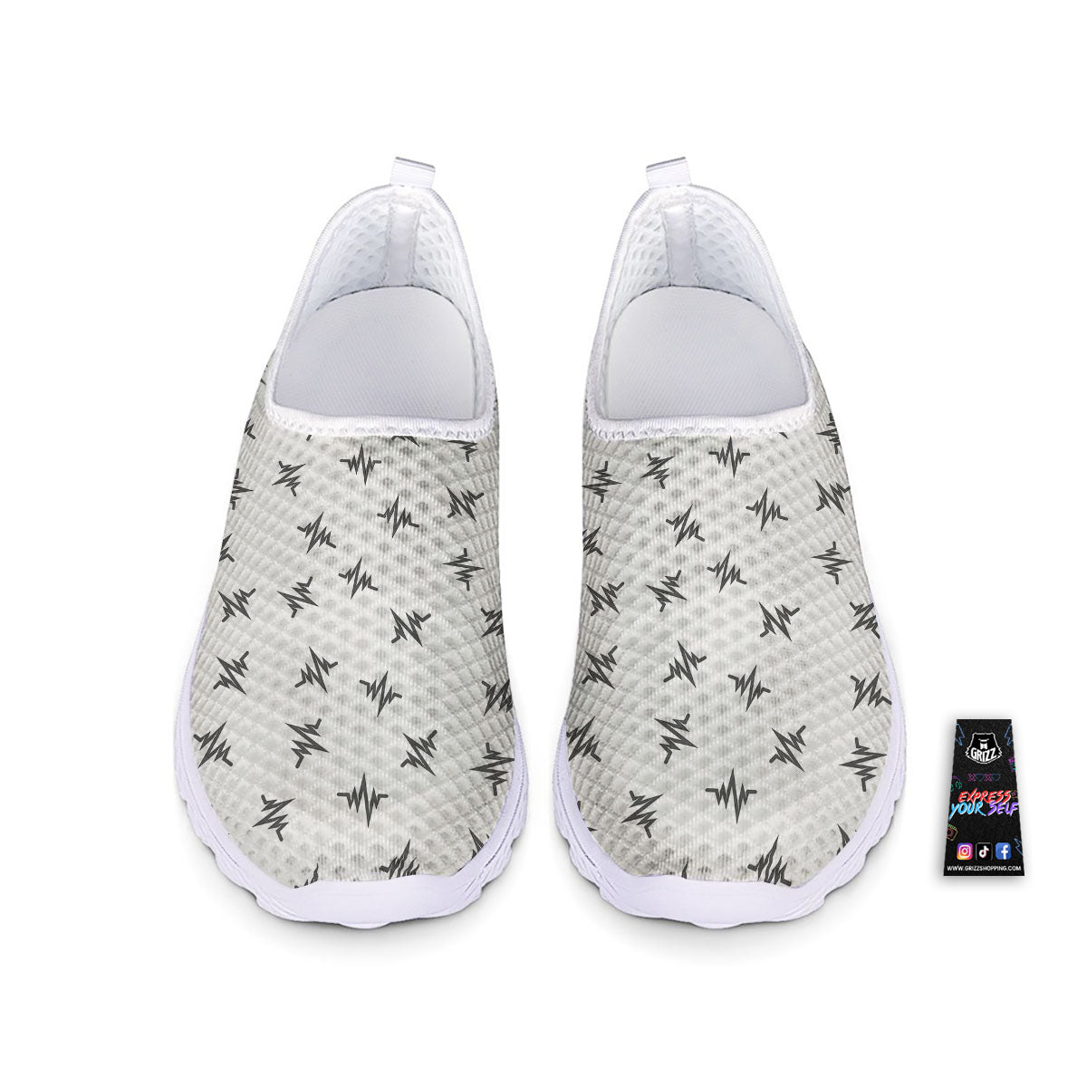 Heartbeat White And Black Print Pattern Nurse Shoes-grizzshop