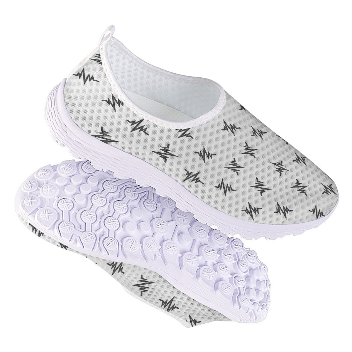 Heartbeat White And Black Print Pattern Nurse Shoes-grizzshop
