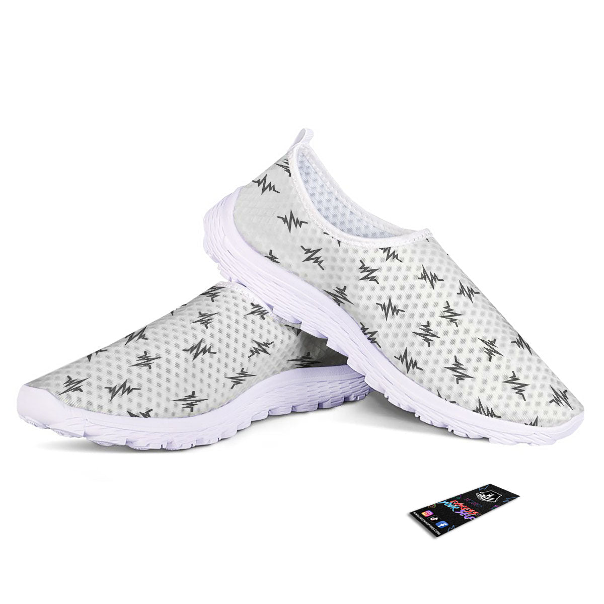 Heartbeat White And Black Print Pattern Nurse Shoes-grizzshop