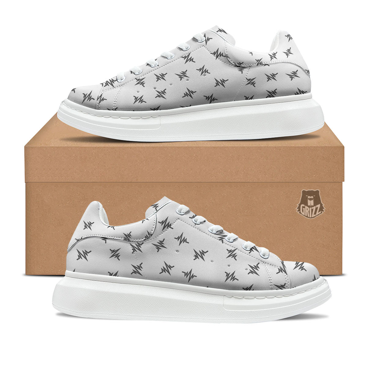 Heartbeat White And Black Print Pattern Platform Shoes-grizzshop