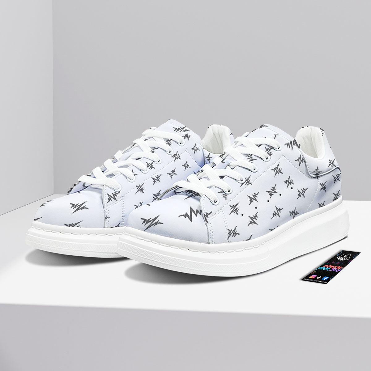 Heartbeat White And Black Print Pattern Platform Shoes-grizzshop