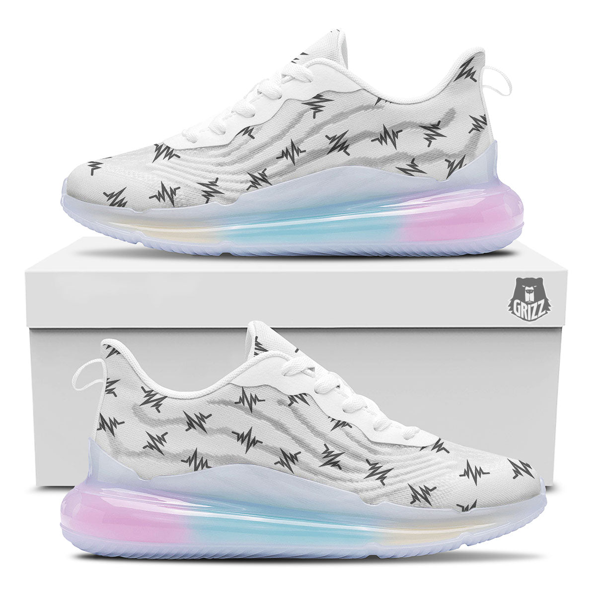 Heartbeat White And Black Print Pattern Running Sneakers-grizzshop