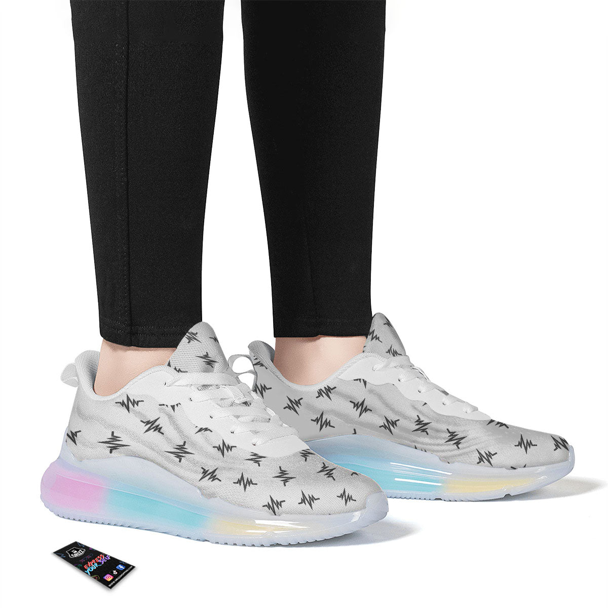 Heartbeat White And Black Print Pattern Running Sneakers-grizzshop