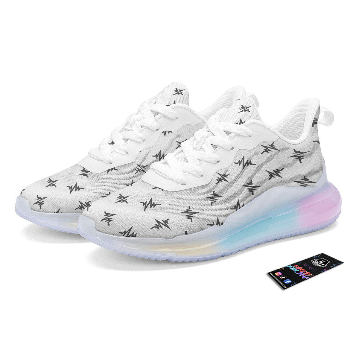 Heartbeat White And Black Print Pattern Running Sneakers-grizzshop