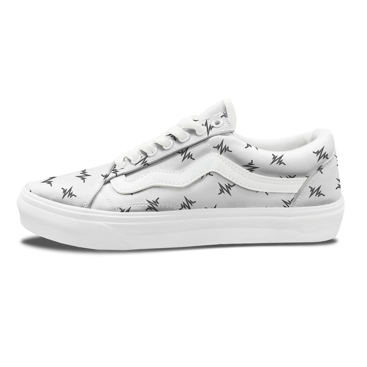 Heartbeat White And Black Print Pattern Skate Shoes-grizzshop