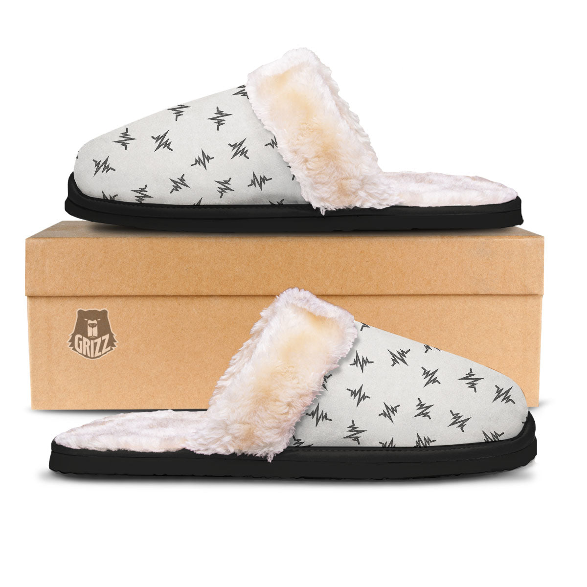Heartbeat White And Black Print Pattern Slippers-grizzshop