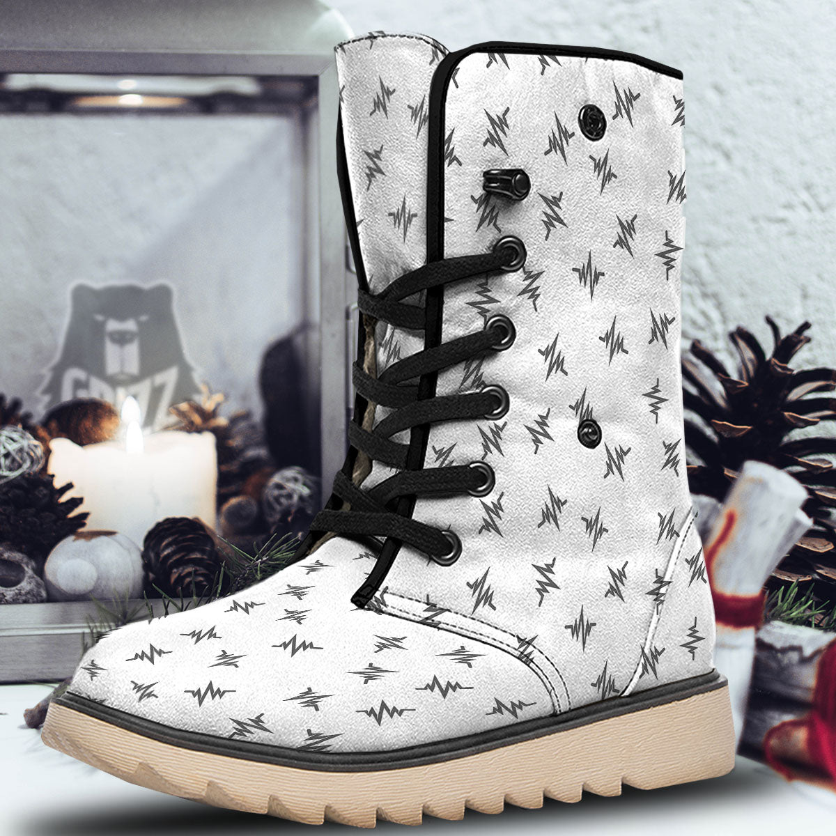 Heartbeat White And Black Print Pattern Snow Boots-grizzshop