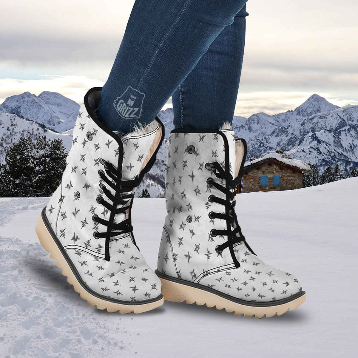 Heartbeat White And Black Print Pattern Snow Boots-grizzshop