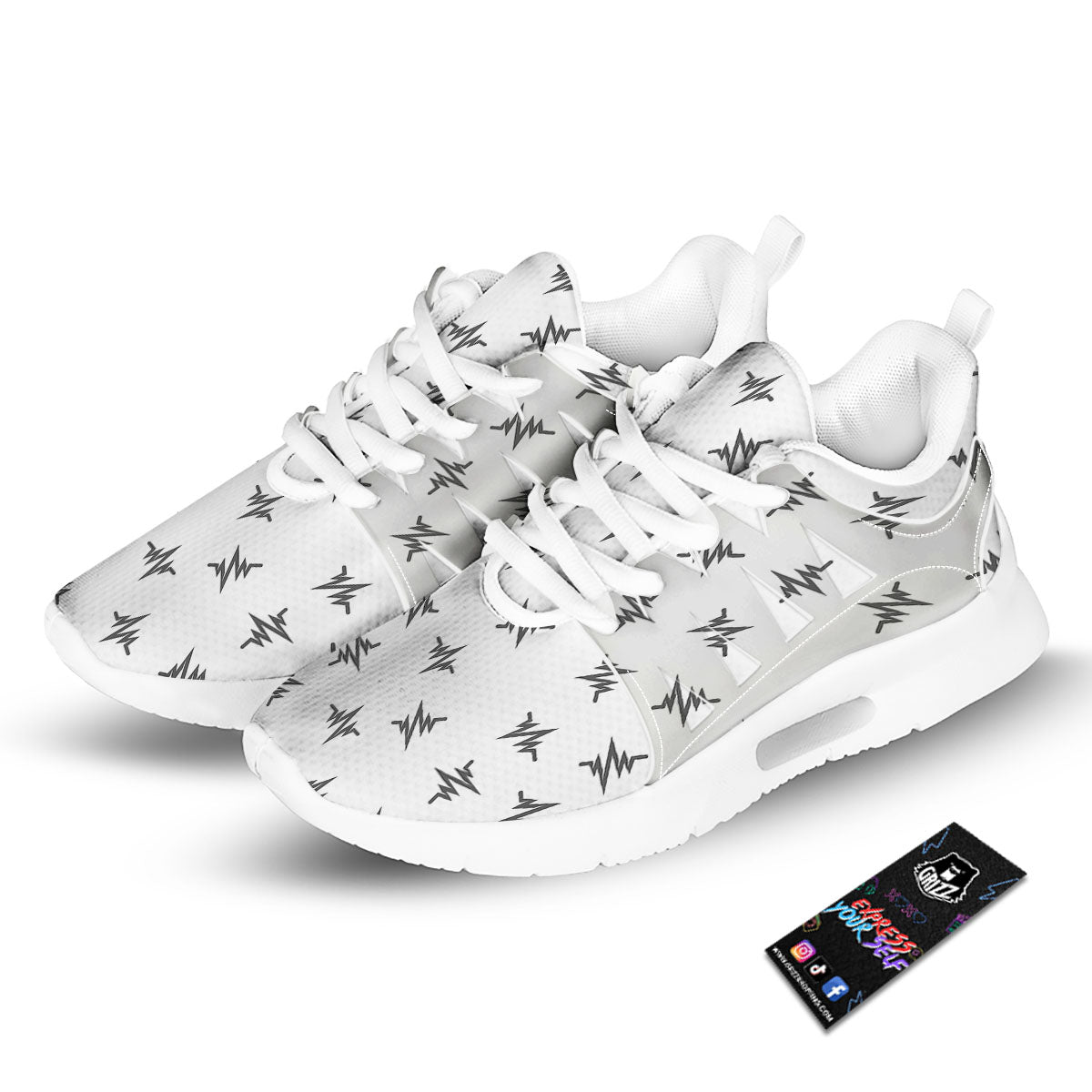 Heartbeat White And Black Print Pattern Tennis Shoes-grizzshop