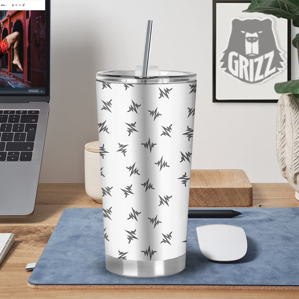 Heartbeat White And Black Print Pattern Tumbler-grizzshop