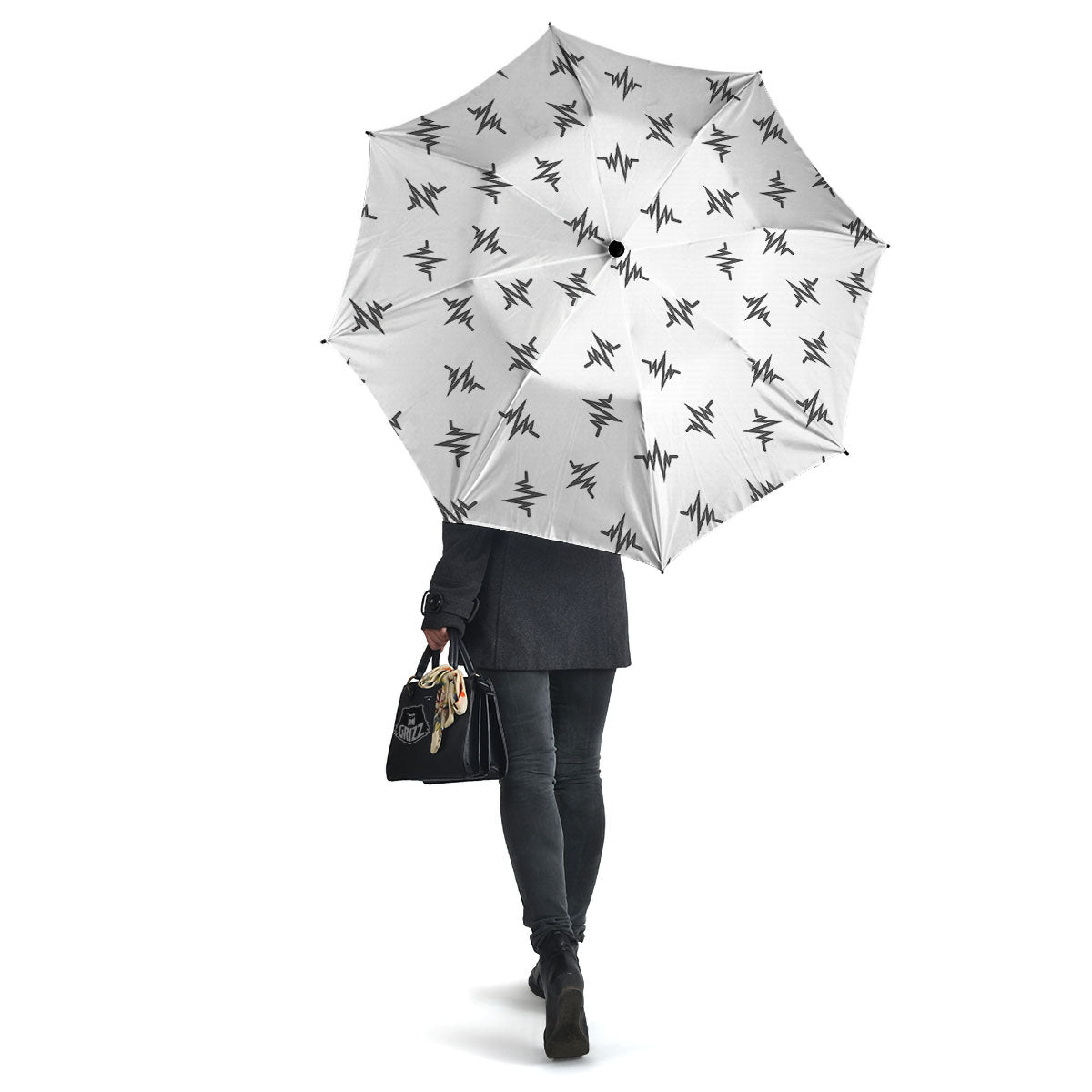 Heartbeat White And Black Print Pattern Umbrella-grizzshop