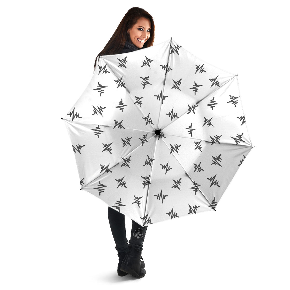 Heartbeat White And Black Print Pattern Umbrella-grizzshop