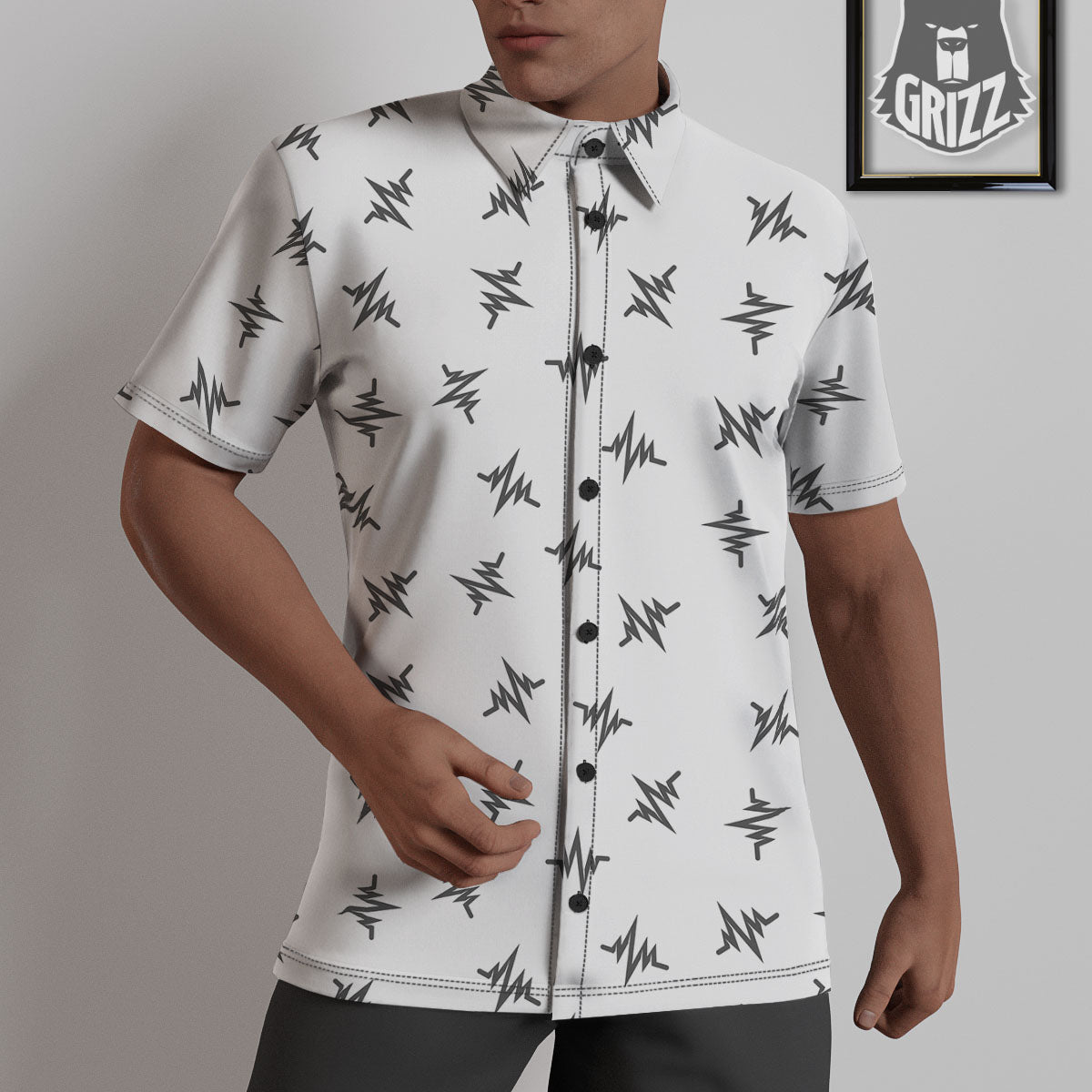 Heartbeat White And Black Print Pattern Untucked Shirts-grizzshop