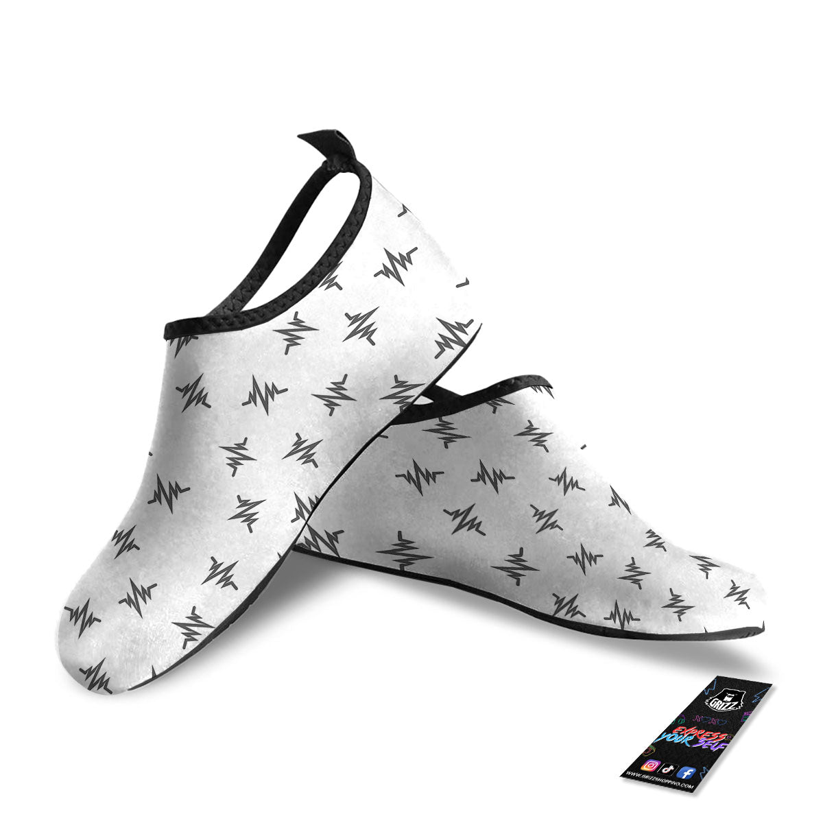 Heartbeat White And Black Print Pattern Water Shoes-grizzshop