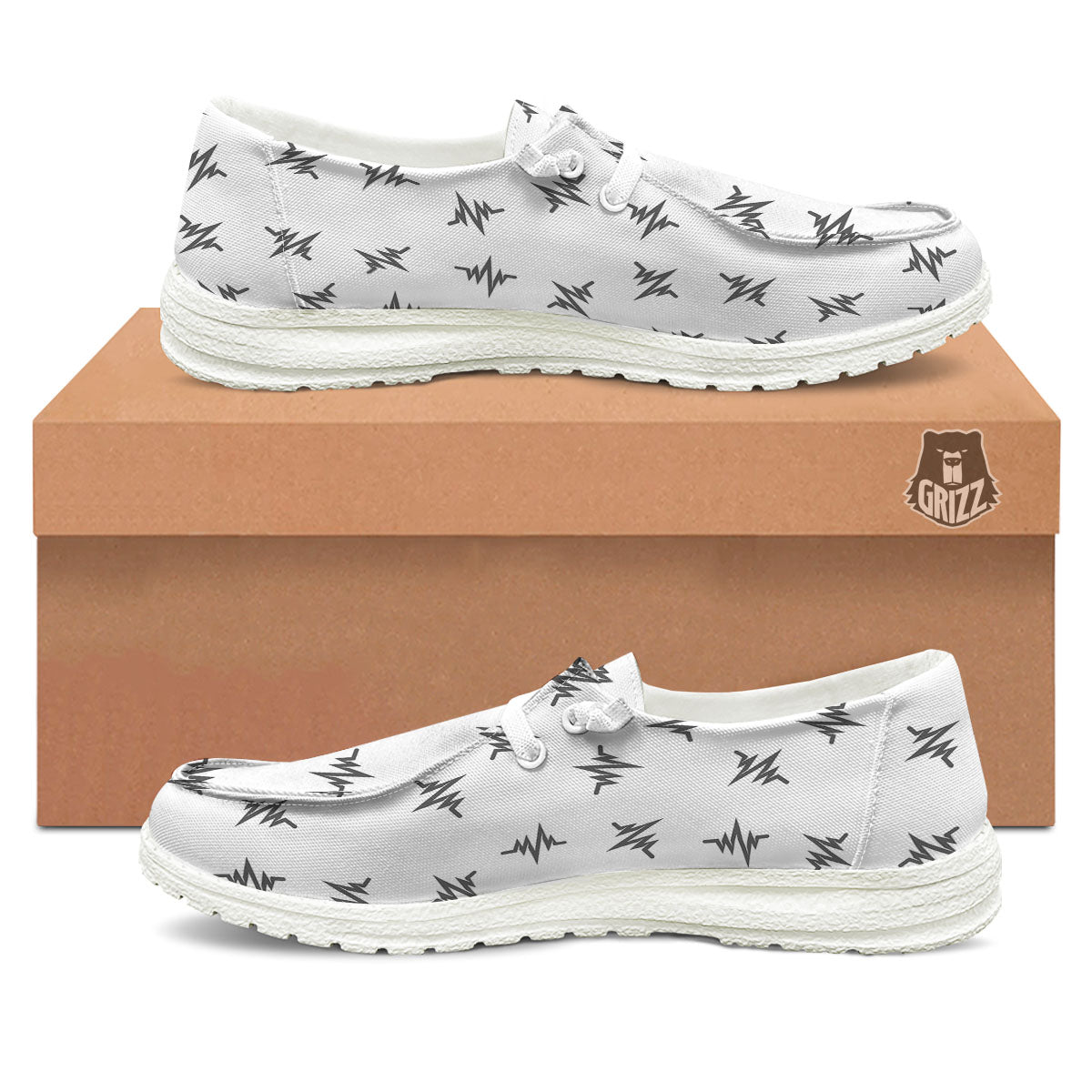 Heartbeat White And Black Print Pattern White Loafers-grizzshop