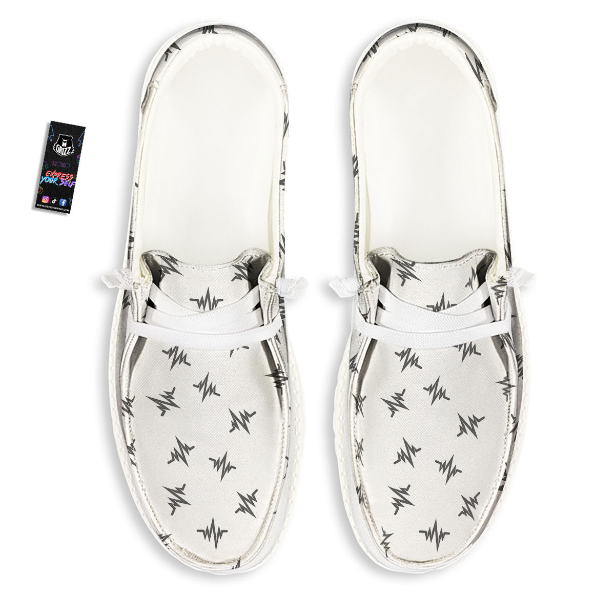 Heartbeat White And Black Print Pattern White Loafers-grizzshop
