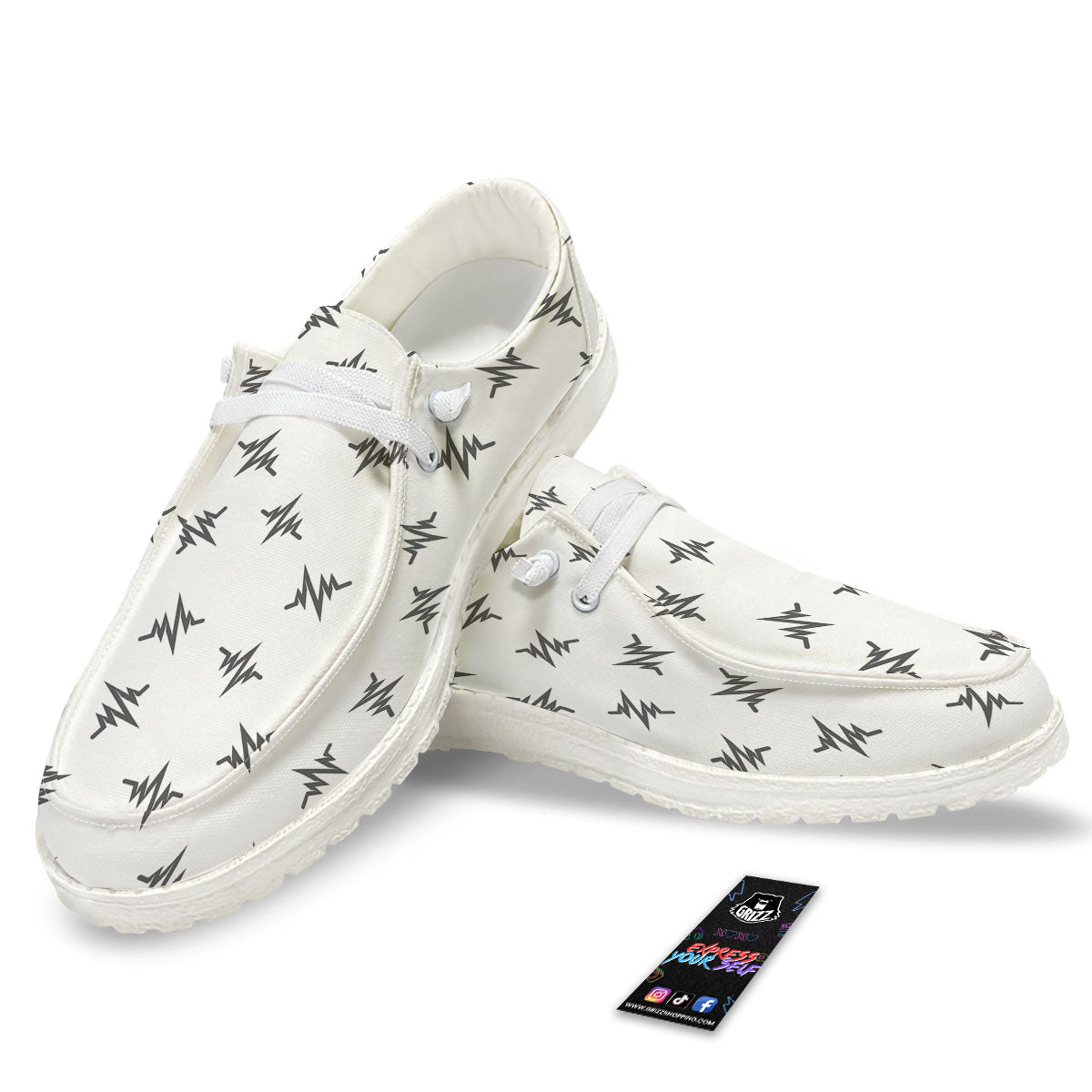 Heartbeat White And Black Print Pattern White Loafers-grizzshop