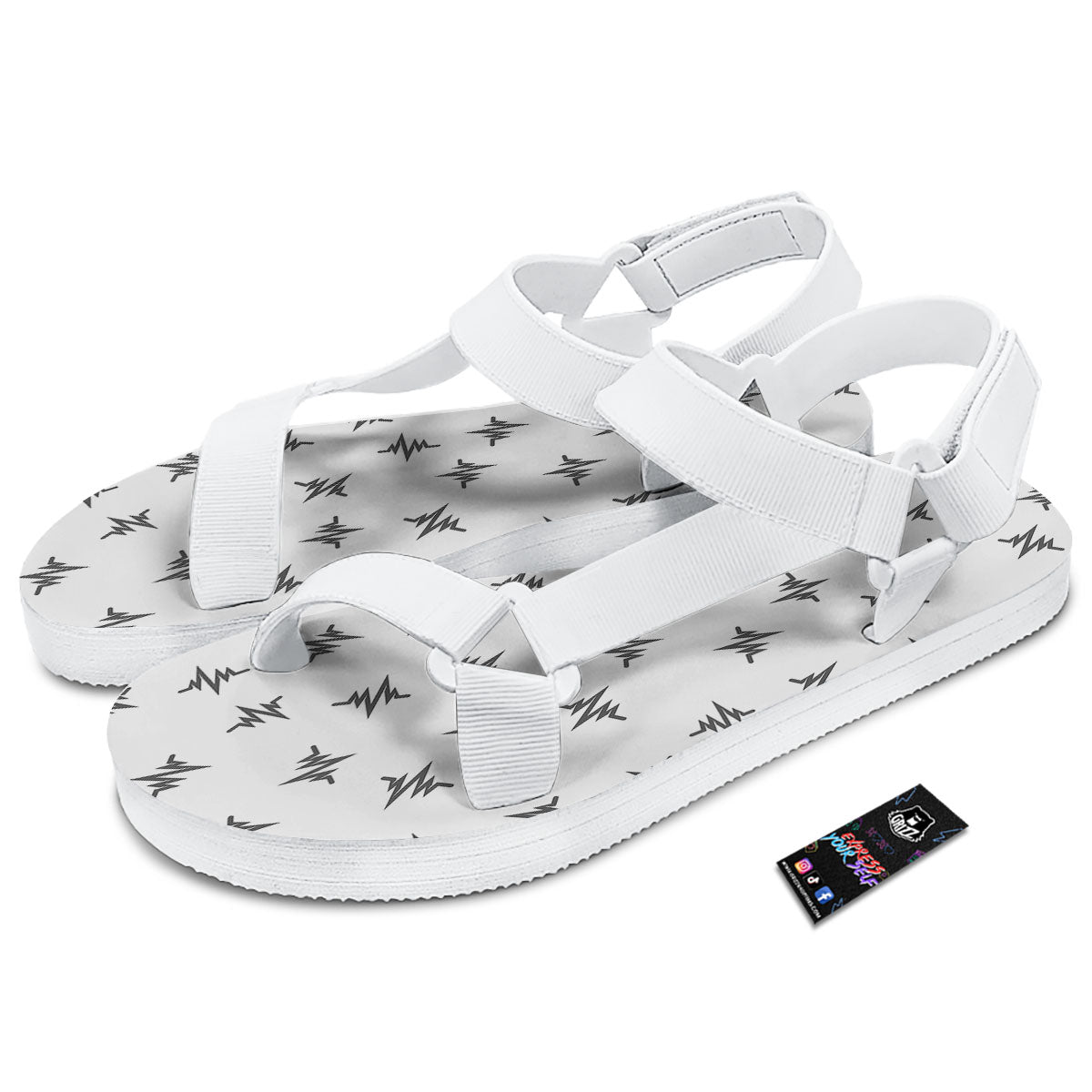 Heartbeat White And Black Print Pattern White Open Toe Sandals-grizzshop