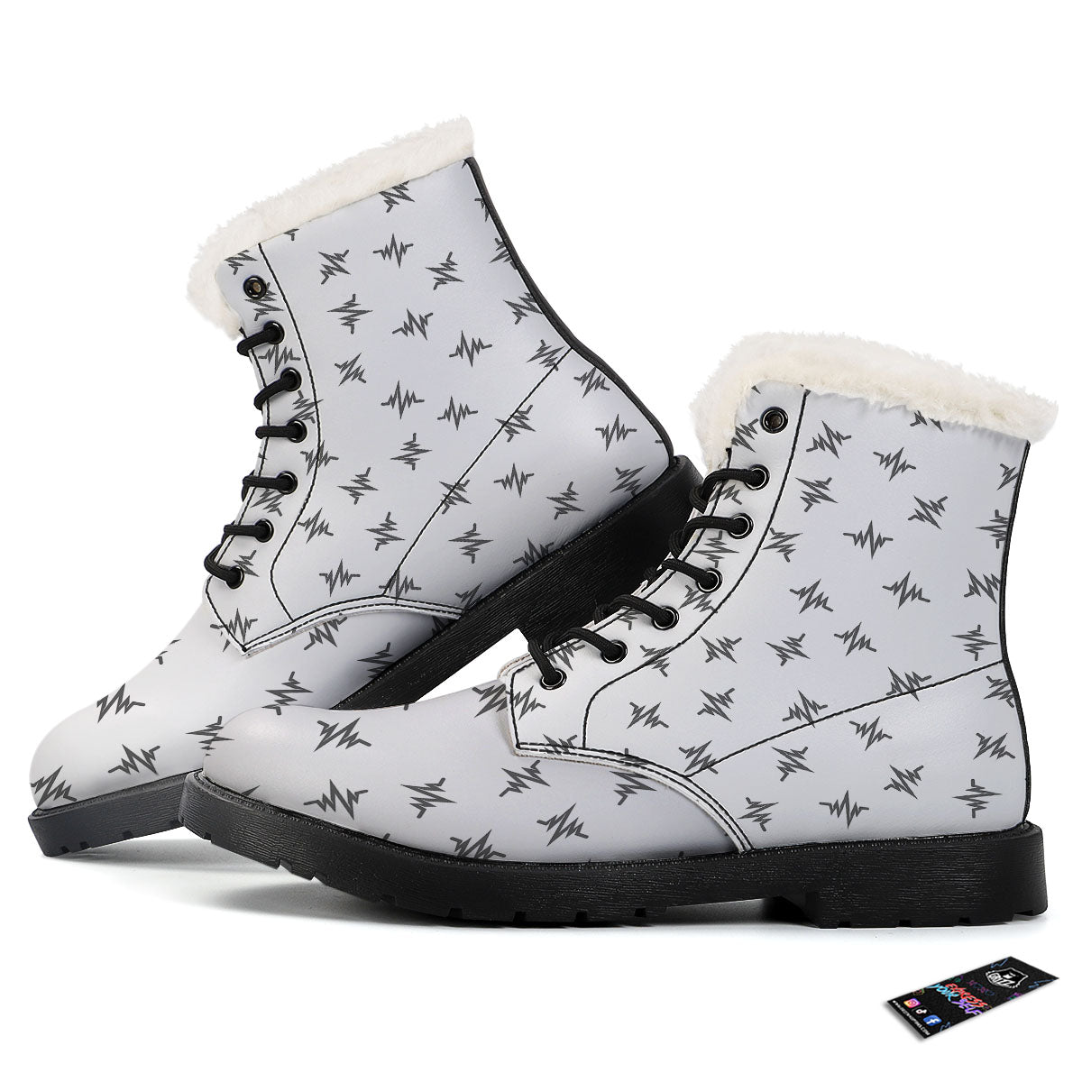 Heartbeat White And Black Print Pattern Winter Boots-grizzshop