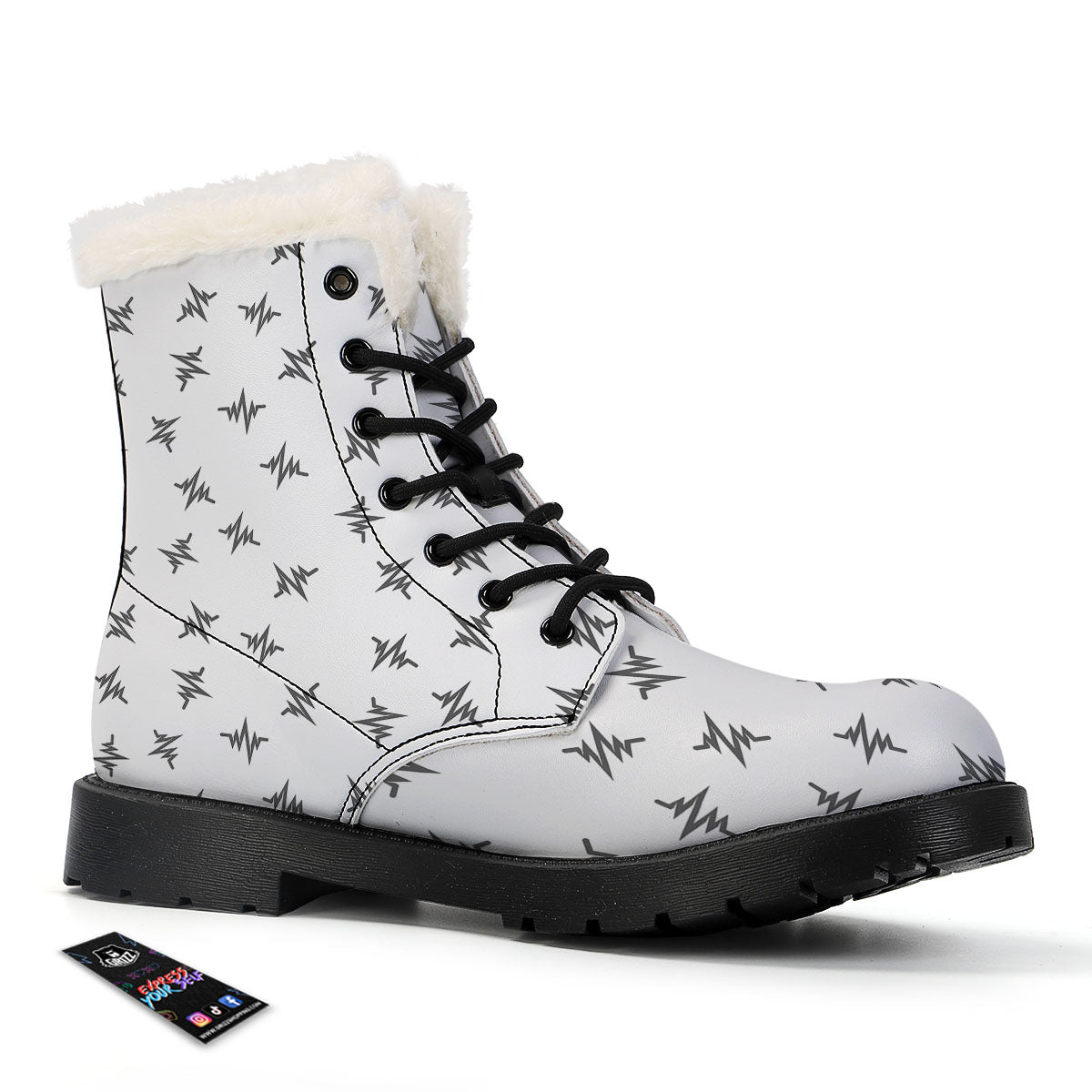 Heartbeat White And Black Print Pattern Winter Boots-grizzshop