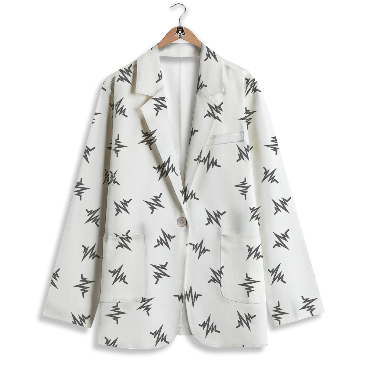 Heartbeat White And Black Print Pattern Women's Blazer-grizzshop