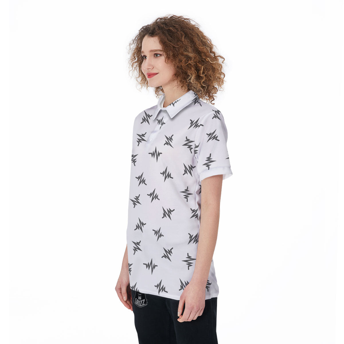 Heartbeat White And Black Print Pattern Women's Golf Shirts-grizzshop