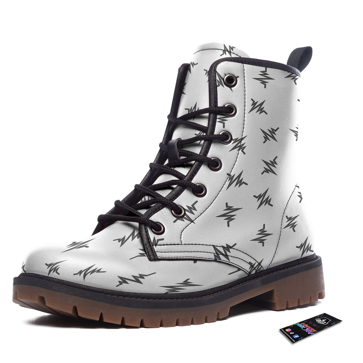 Heartbeat White And Black Print Pattern Work Boots-grizzshop