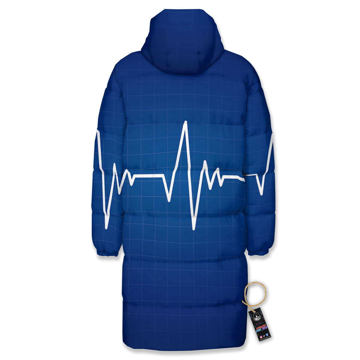 Heartbeat Blue Print Long Down Jacket