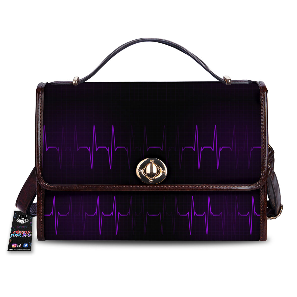 Heartbeat Purple Print Pattern Women's Satchel Bag