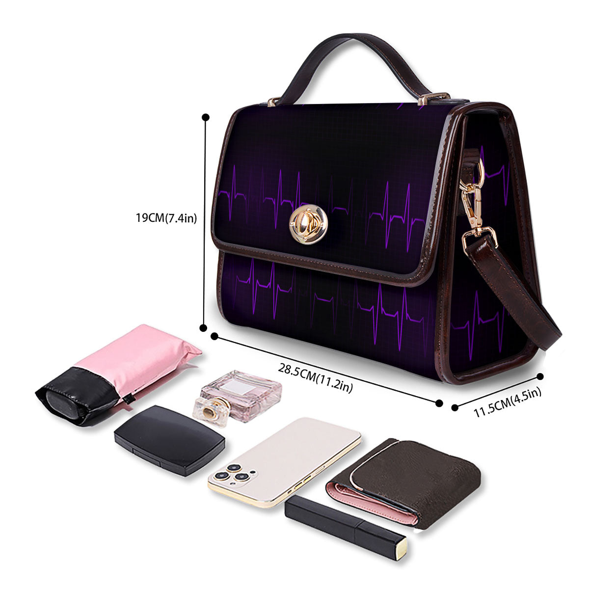 Heartbeat Purple Print Pattern Women's Satchel Bag