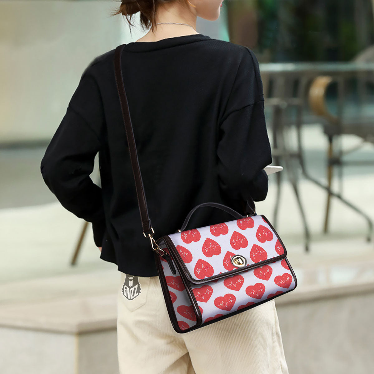 Heartbeat Red Print Pattern Women's Satchel Bag