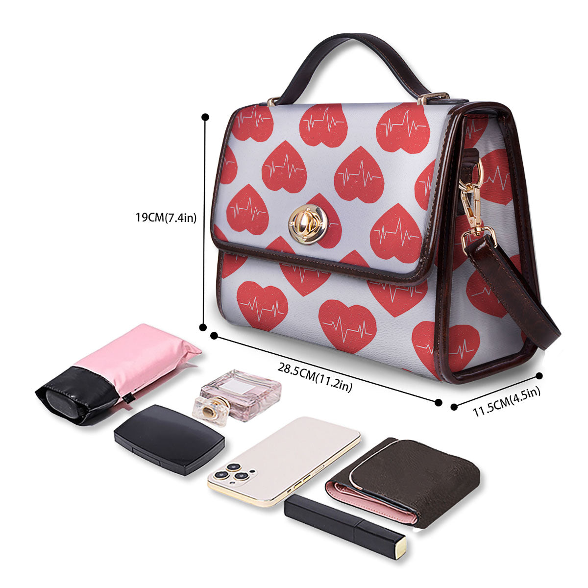 Heartbeat Red Print Pattern Women's Satchel Bag