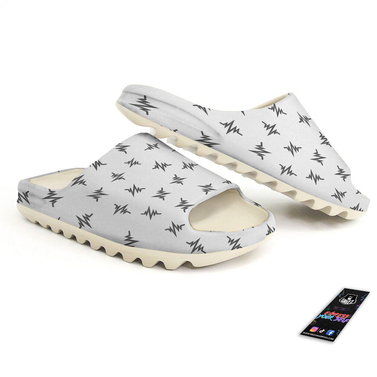 Heartbeat White And Black Print Pattern Sandals-grizzshop