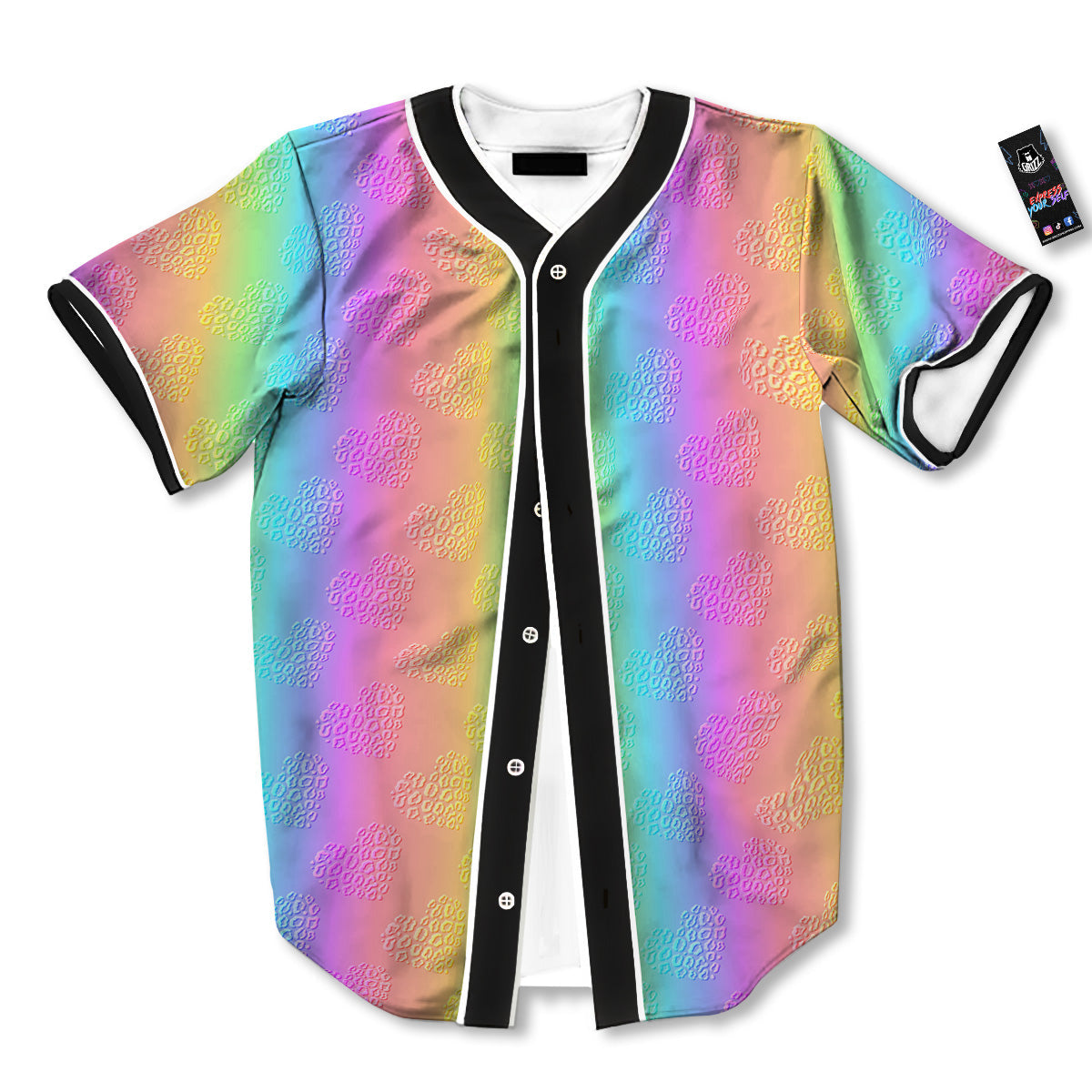 Hearts Rainbow Leopard Print Pattern Baseball Jersey-grizzshop