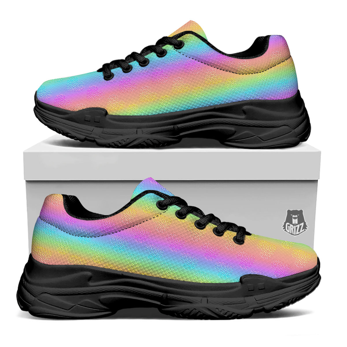 Hearts Rainbow Leopard Print Pattern Black Chunky Shoes-grizzshop