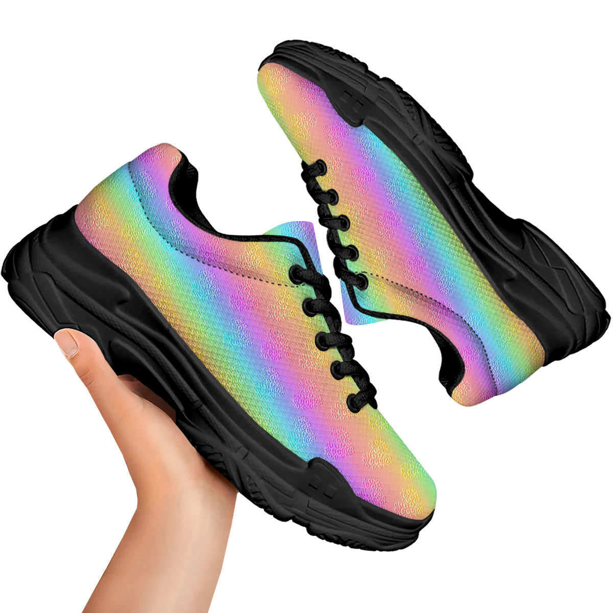 Hearts Rainbow Leopard Print Pattern Black Chunky Shoes-grizzshop