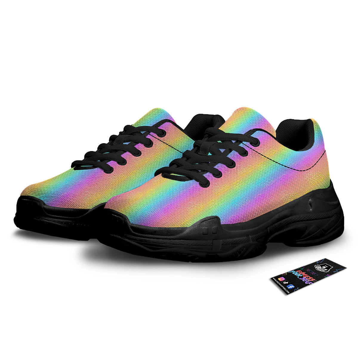 Hearts Rainbow Leopard Print Pattern Black Chunky Shoes-grizzshop