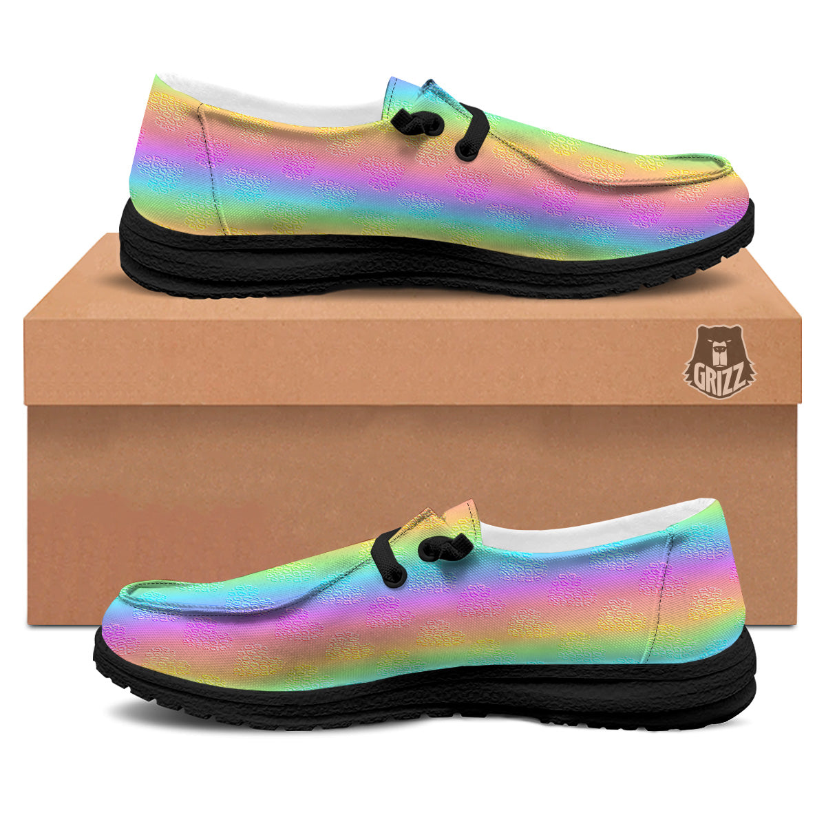 Hearts Rainbow Leopard Print Pattern Black Loafers-grizzshop