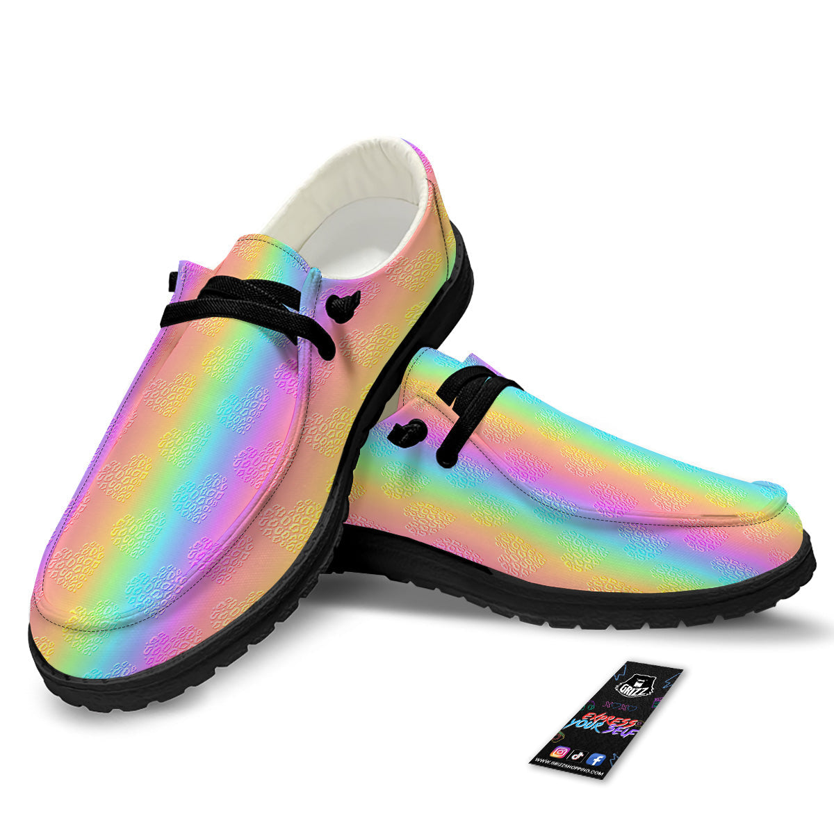 Hearts Rainbow Leopard Print Pattern Black Loafers-grizzshop