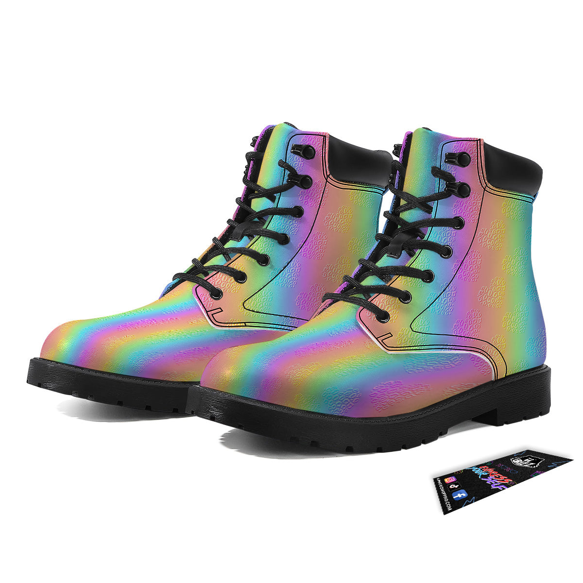 Hearts Rainbow Leopard Print Pattern Boots-grizzshop